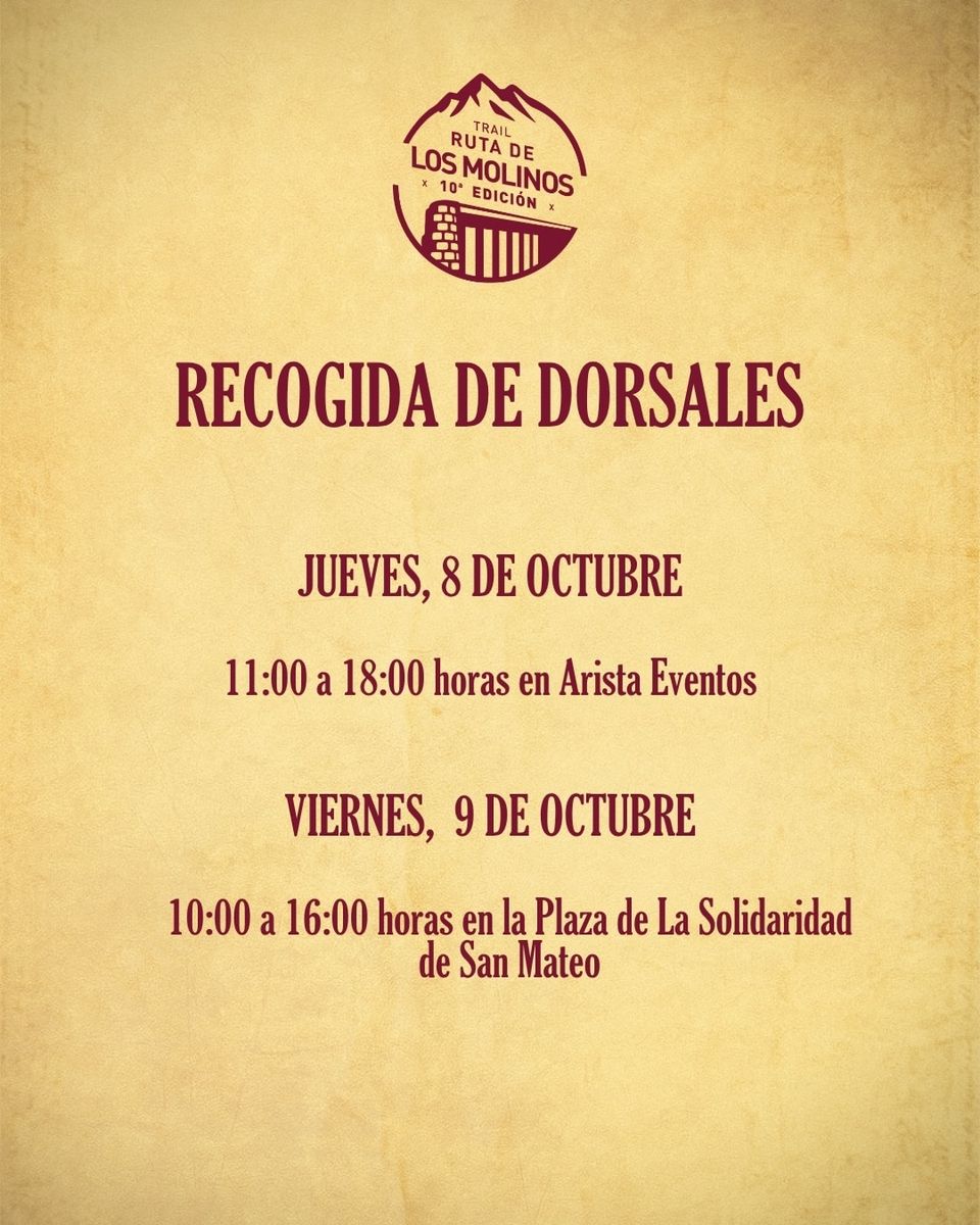 Trail Ruta de los Molinos 2026 - Bib Pick-up